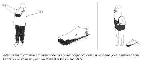 ”Men så snart som dess organiserande funktioner börjar och dess självändamål, dess själ framträder kastar socialismen sin politiska mask åt sidan.” – Karl Marx